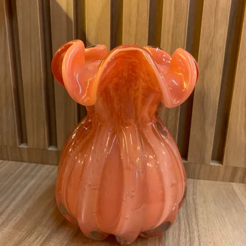 VASO DECORATIVO VIDRO TIPO MURANO -LARANJA