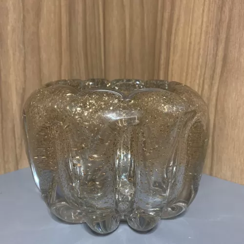 VASO DECORATIVO VIDRO TIPO MURANO - TRANSPARENTE DOURADO